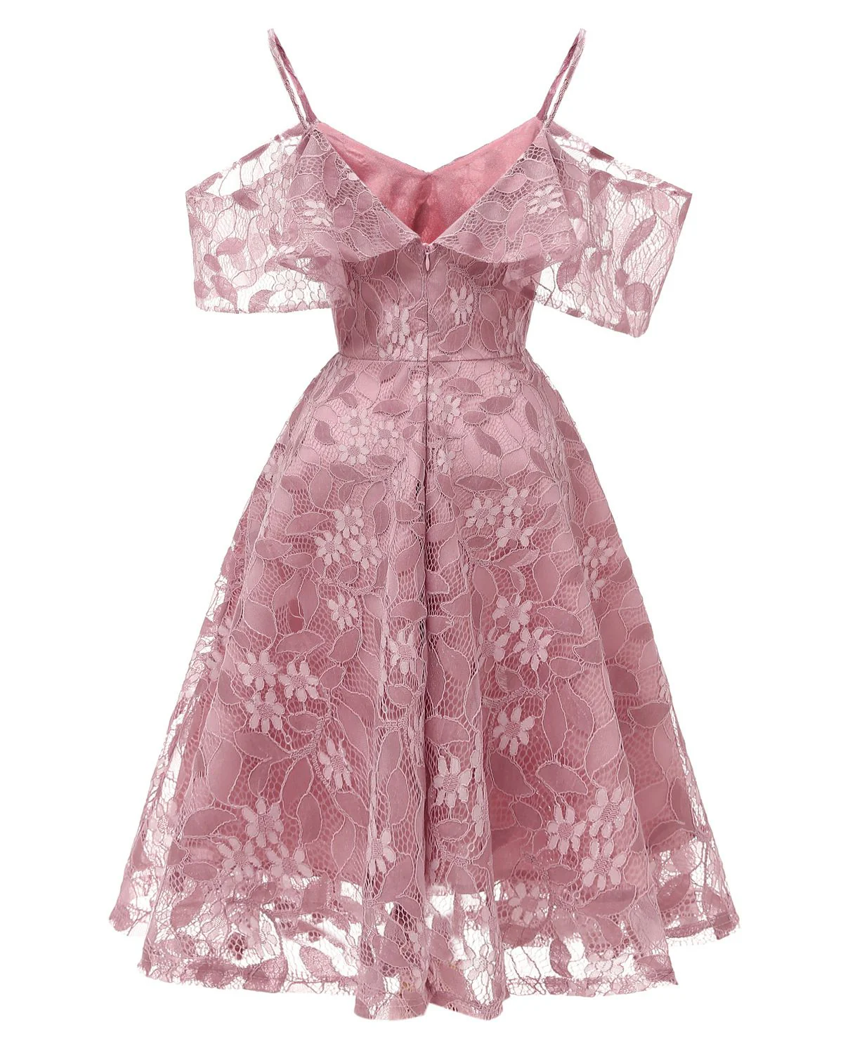 1950s Lace Cold Shoulder Ruffle Dress - Image 13