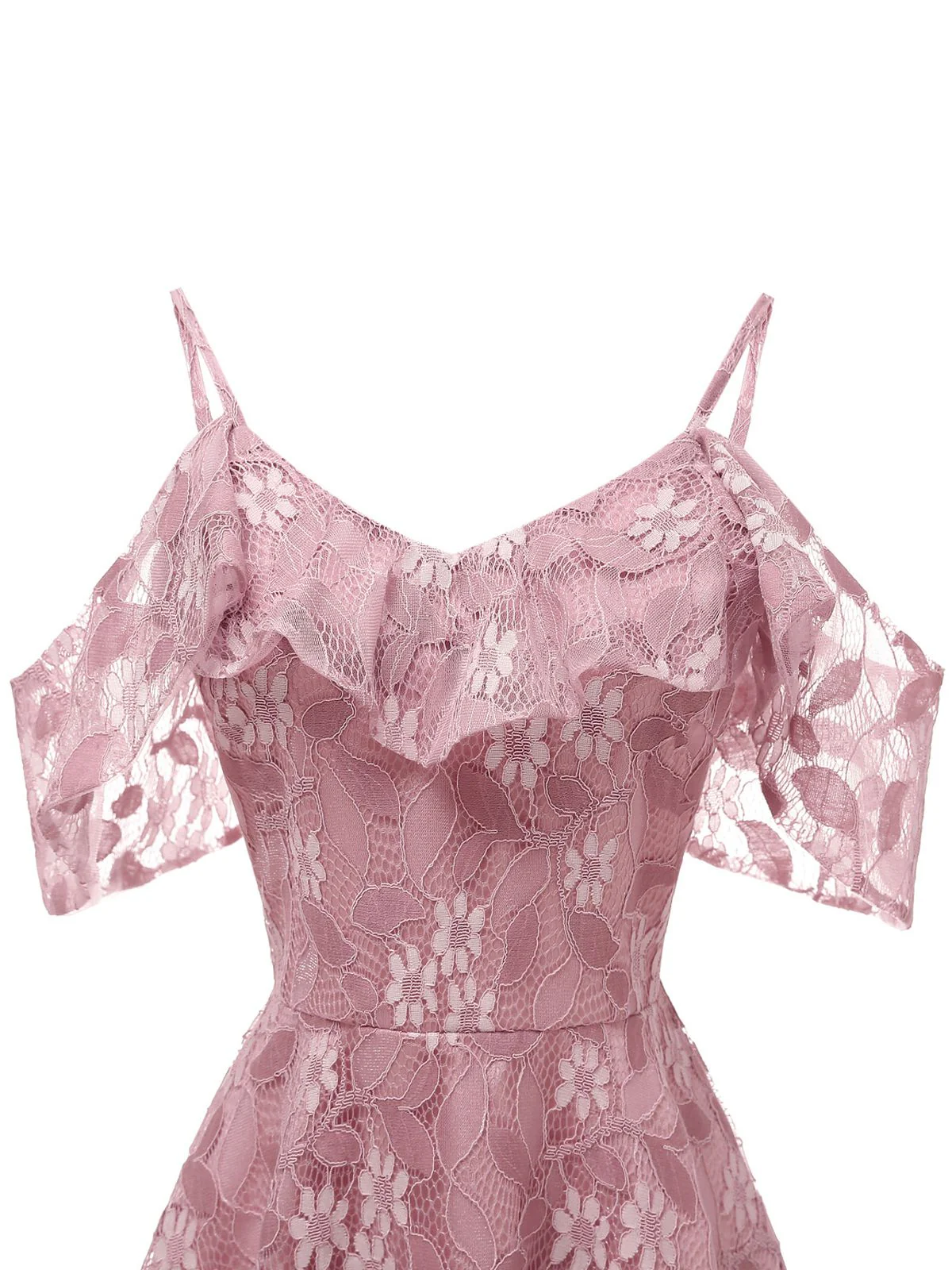 1950s Lace Cold Shoulder Ruffle Dress - Image 14