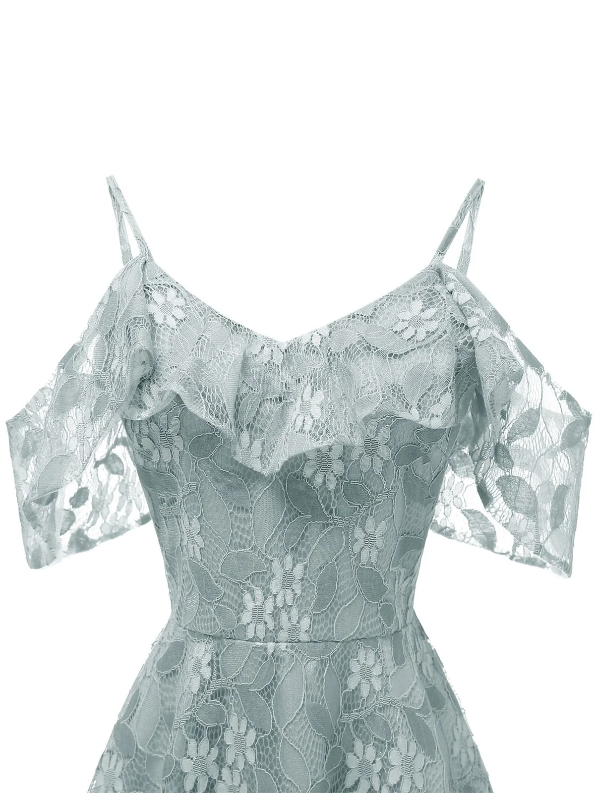 1950s Lace Cold Shoulder Ruffle Dress - Image 20