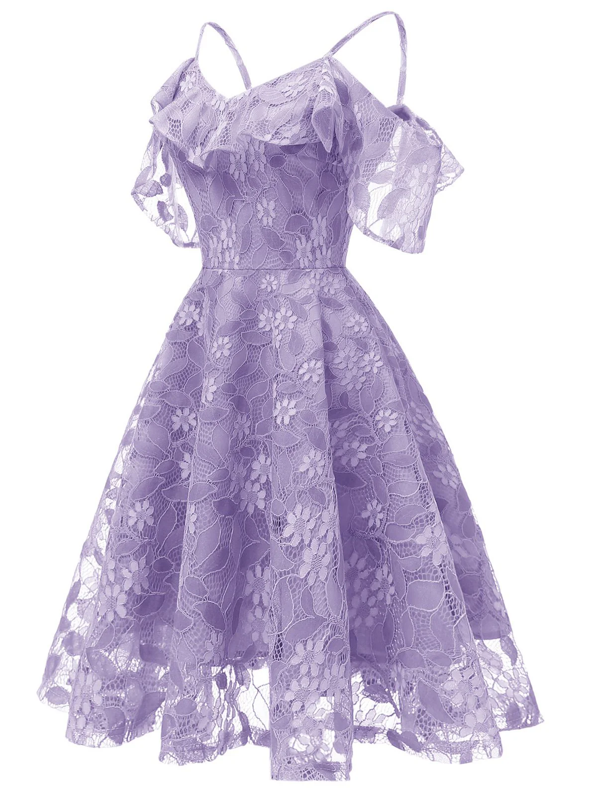 1950s Lace Cold Shoulder Ruffle Dress - Image 3