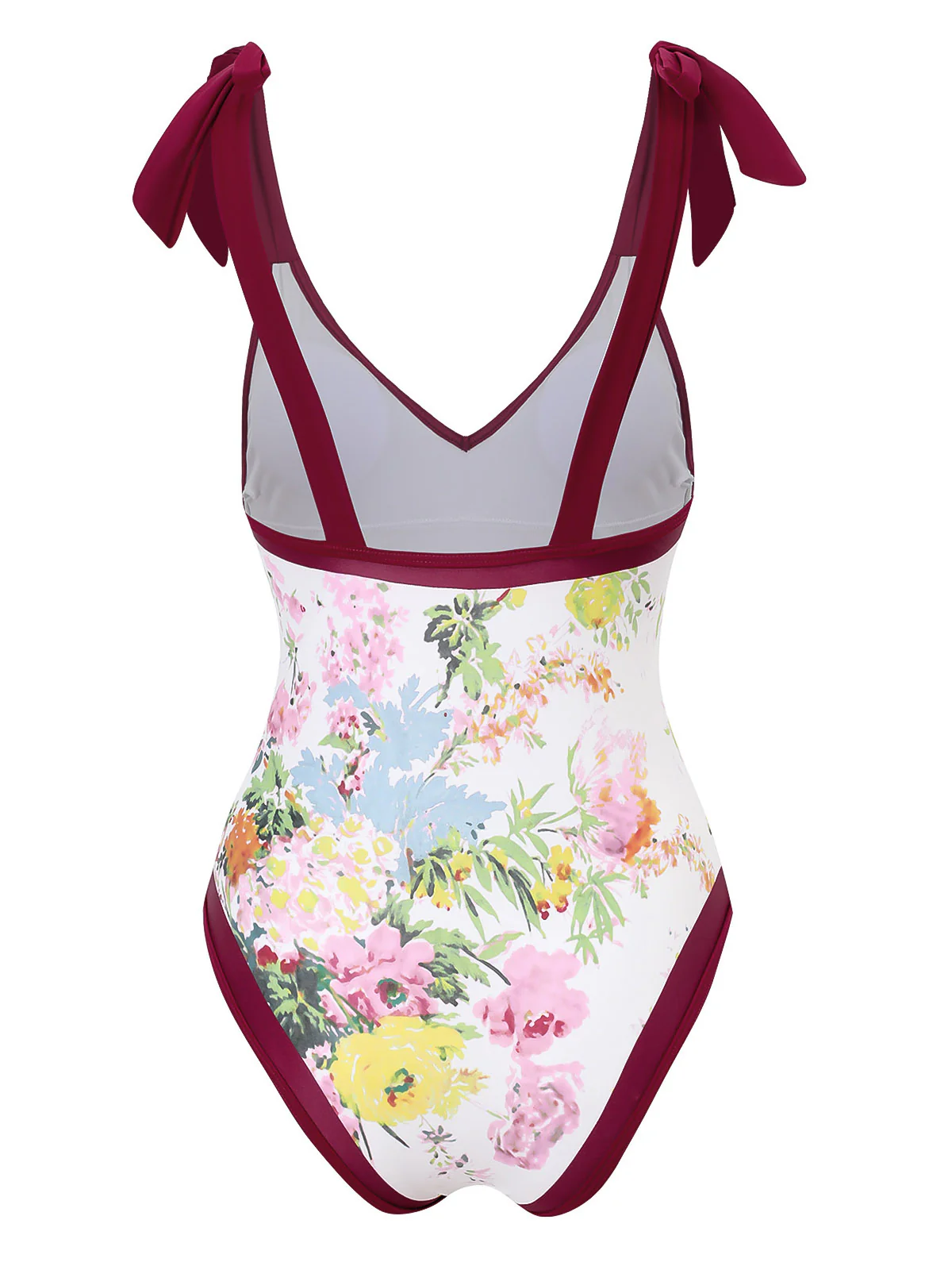 1950s V-Neck Flowers Lacing Swimsuit & Cover Up - Image 5