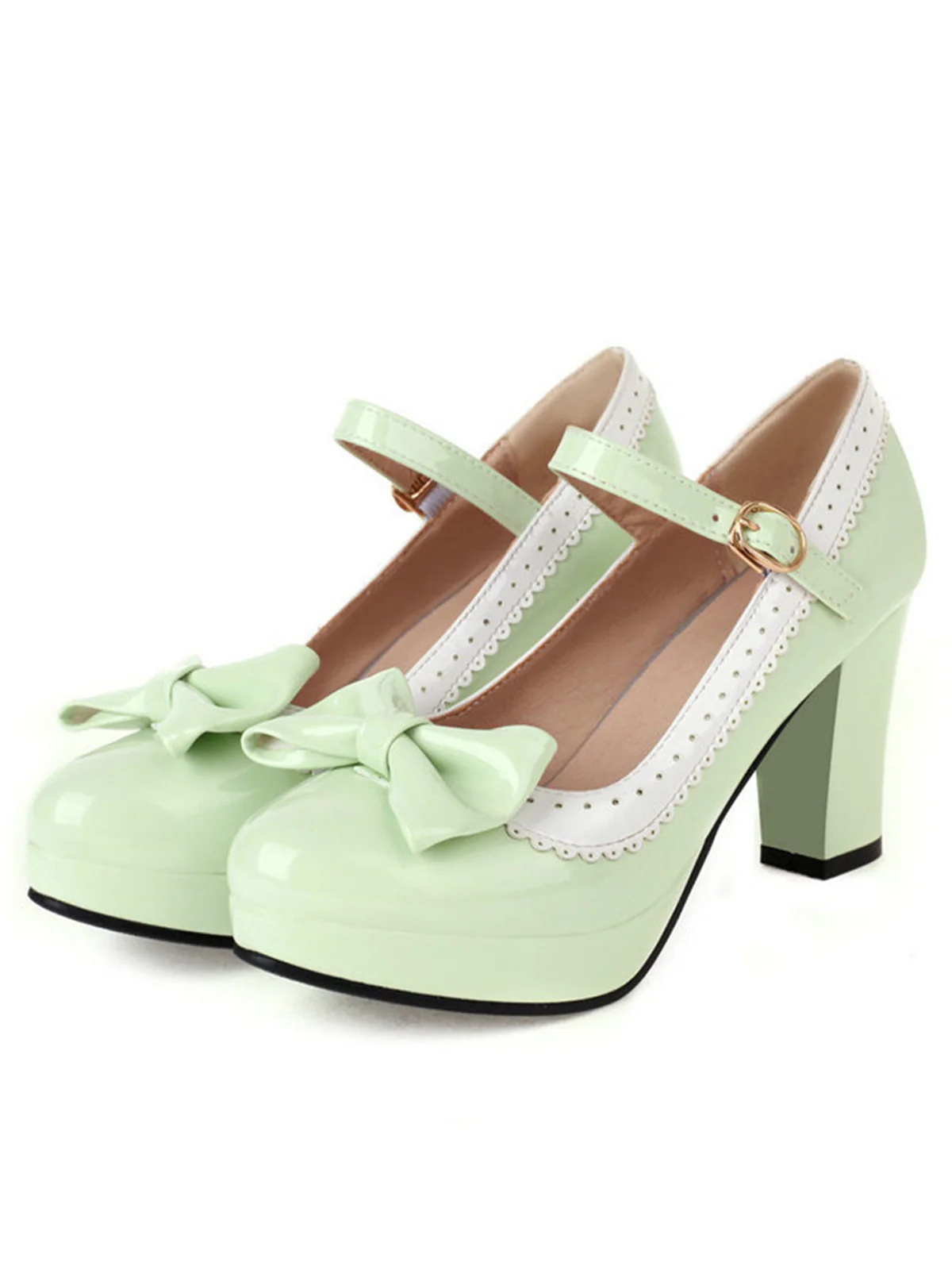 Bowknot Chunky Heels Mary Jane Shoes - Image 5