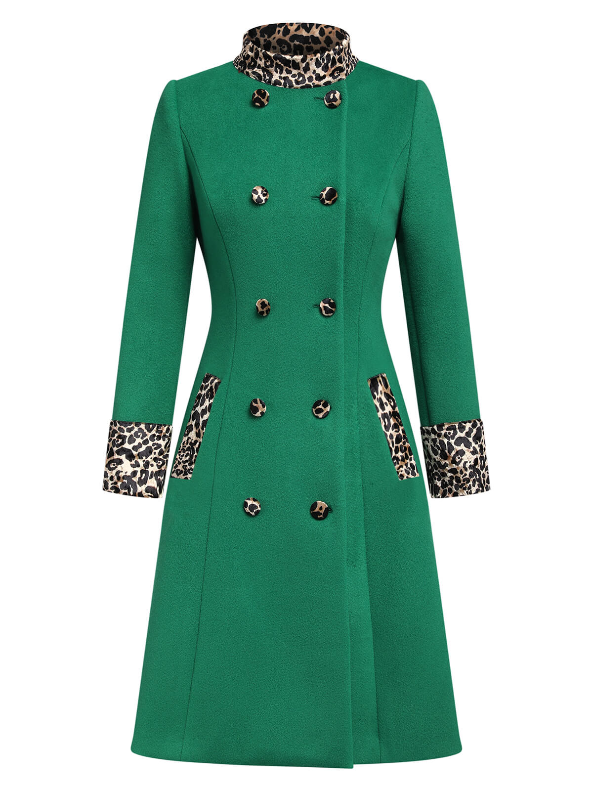 Green 1940s Leopard Patchwork Button Coat - Image 3