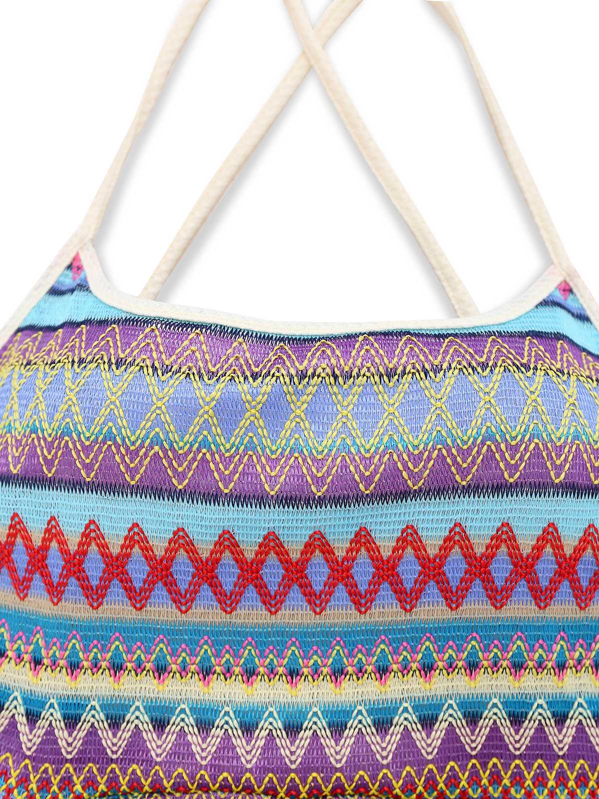 Multicolor 1960s Bohemian Drawstring Knit Straps Dress - Image 7