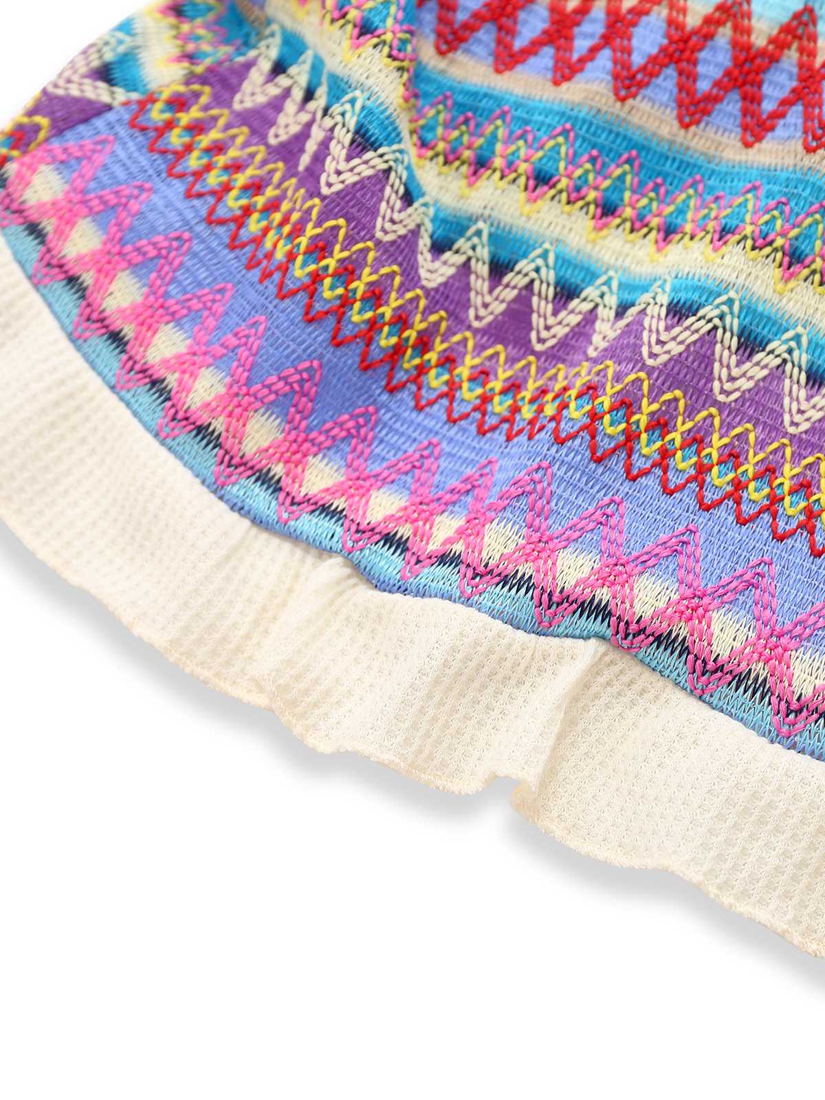 Multicolor 1960s Bohemian Drawstring Knit Straps Dress - Image 9