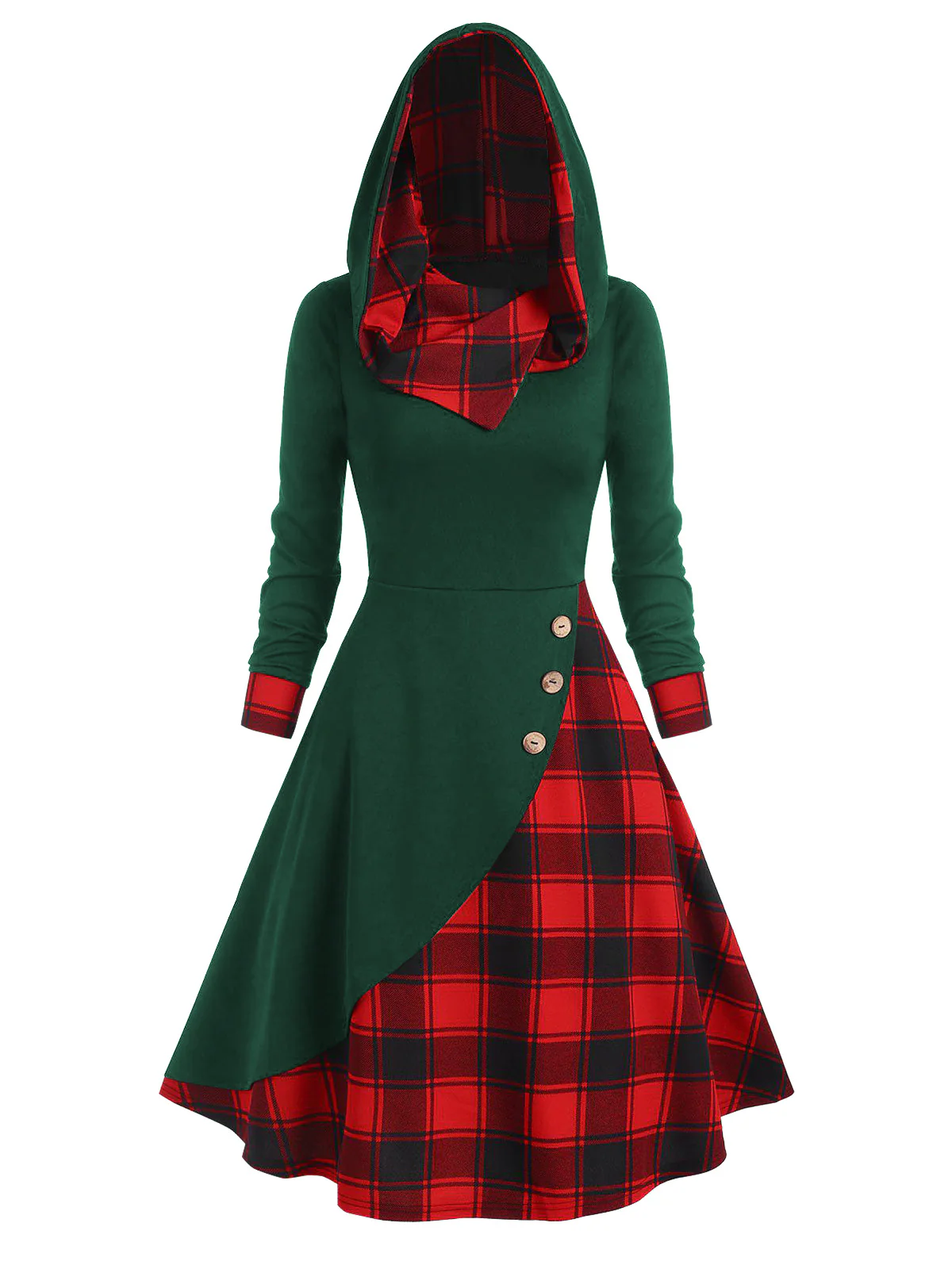 Orange 1950s Plaids Hooded Patchwork Dress - Image 6
