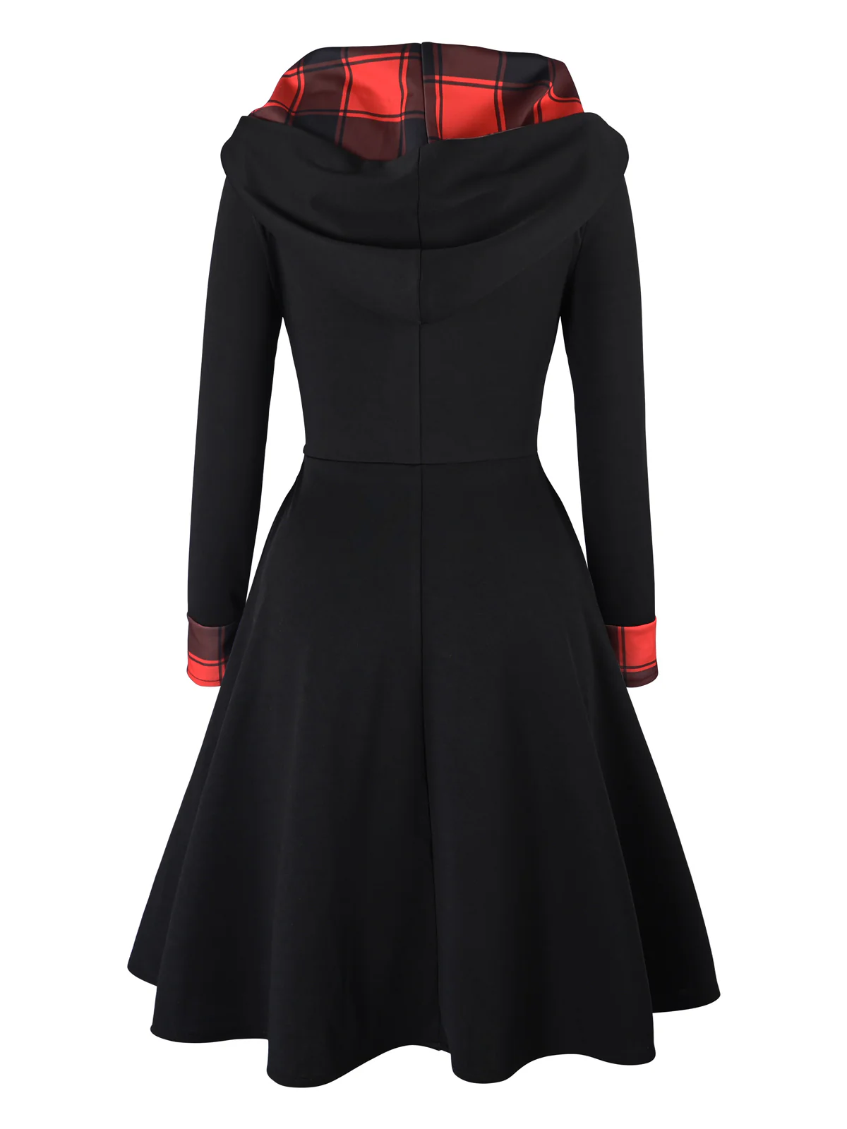 Orange 1950s Plaids Hooded Patchwork Dress - Image 8