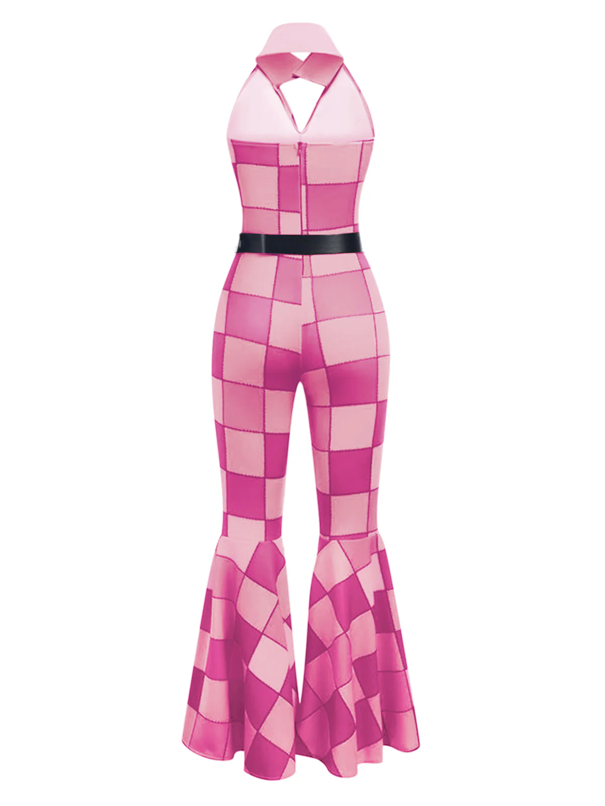 1970s Geometric Pattern Patchwork Halter Jumpsuit - Image 6