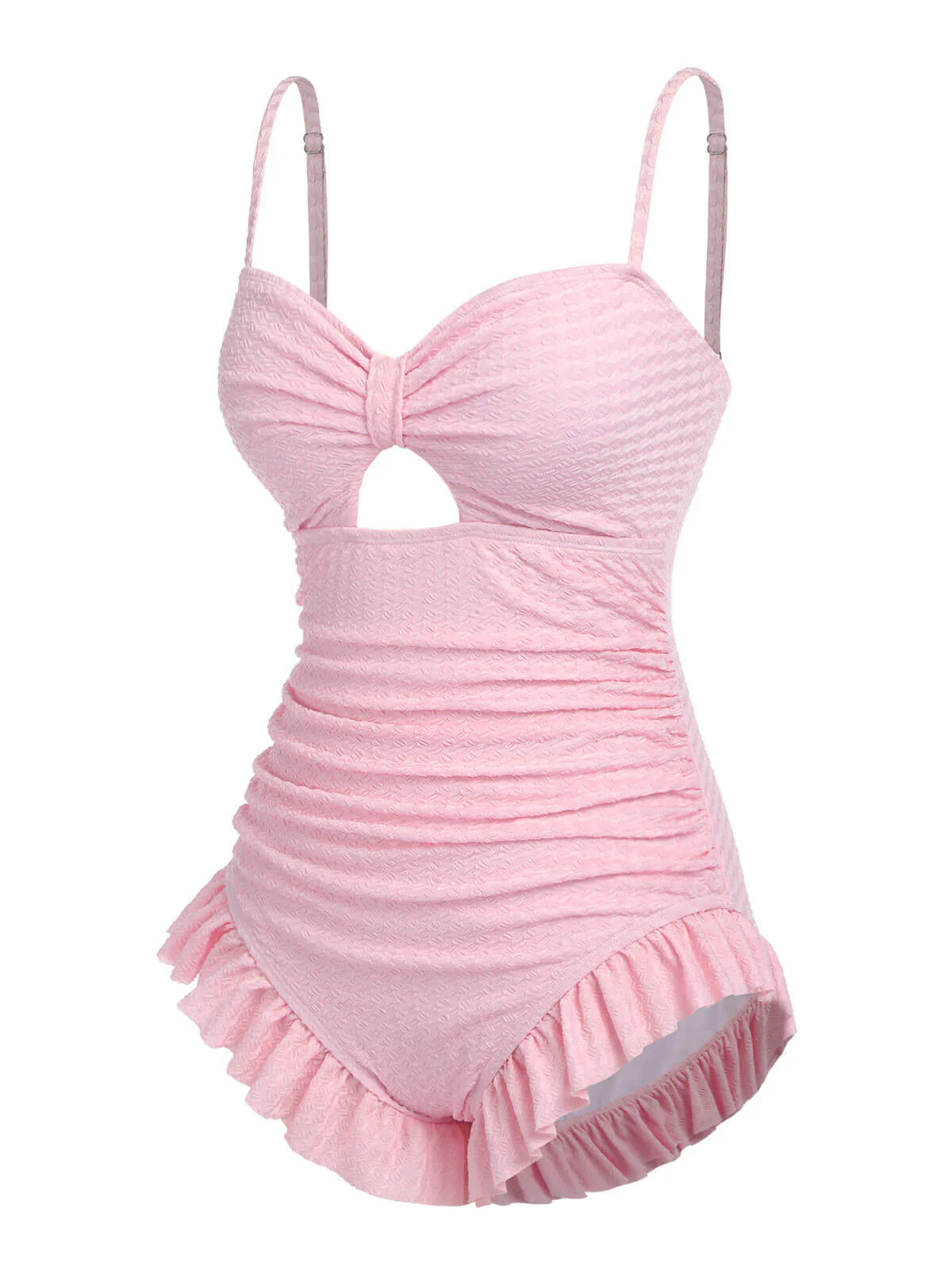 [Pre-Sale] Pale Pink 1950s Solid Ruched Swimsuit - Image 3
