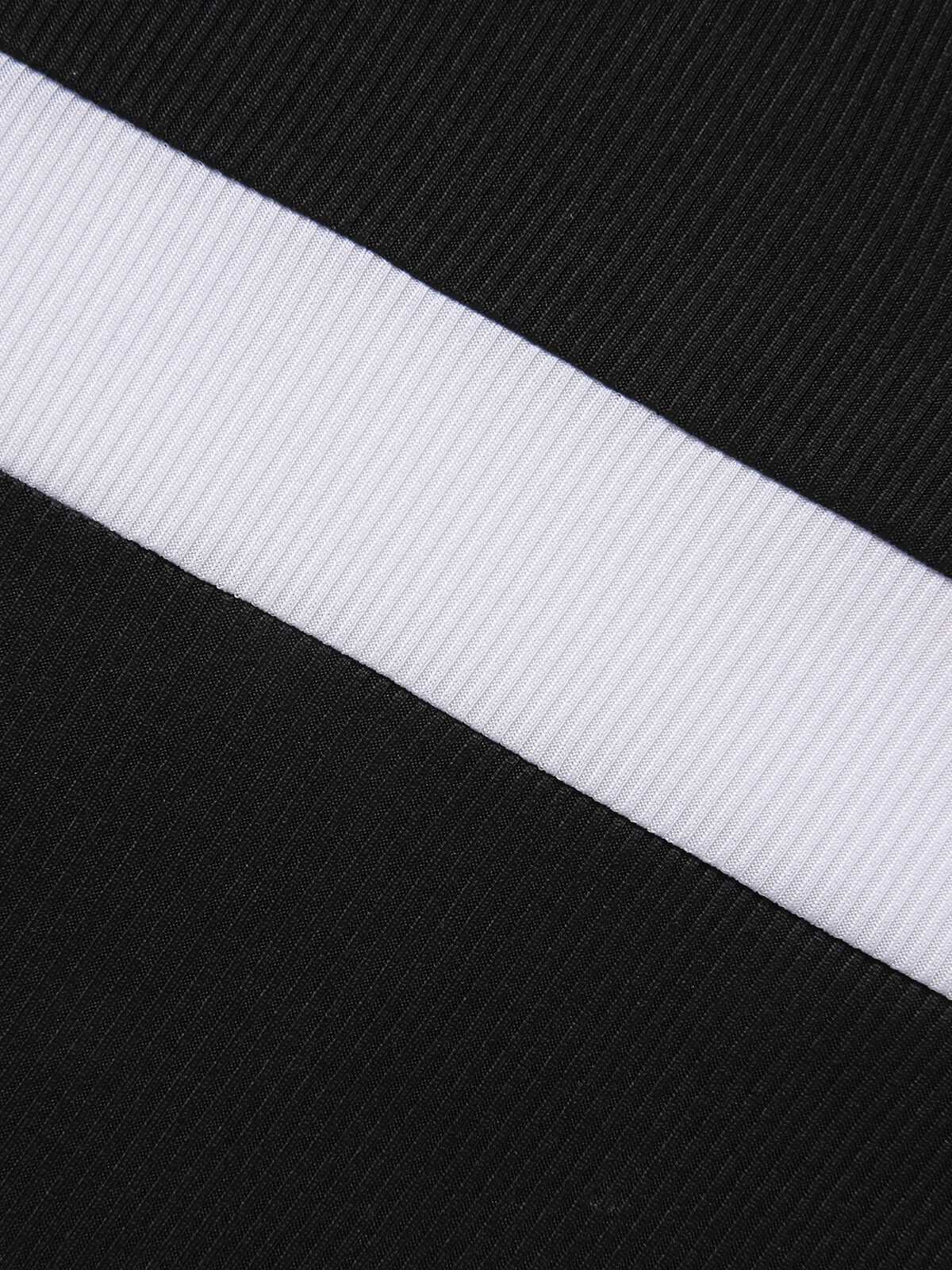 [Plus Size] Black & White 1950s Patchwork Strap Swimsuit - Image 6