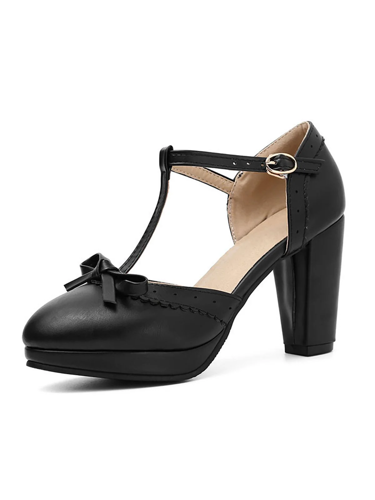 Retro Bow T-Strap High Heels Shoes - Image 4