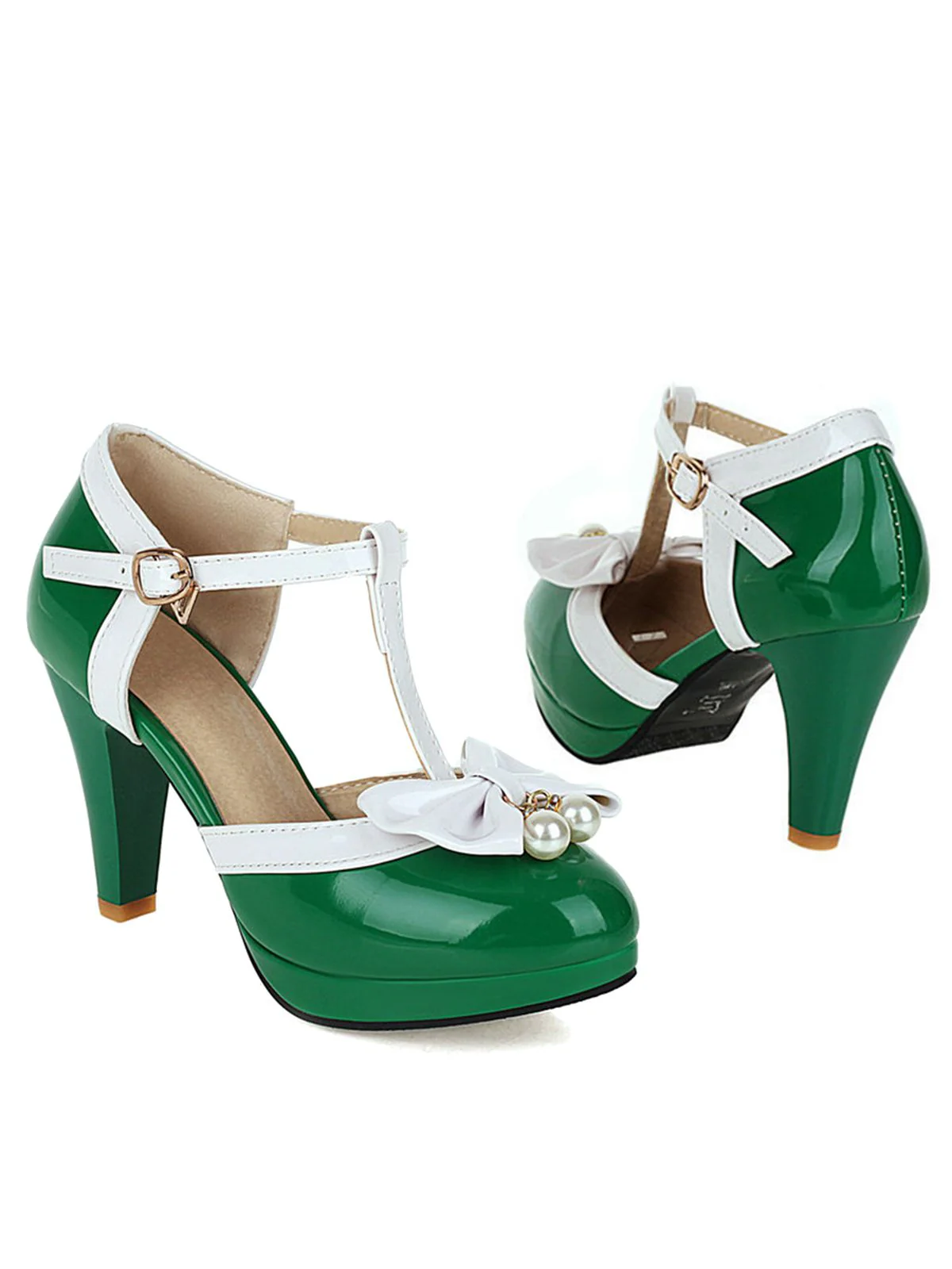 Retro T-Strap Bow High Heel Shoes - Image 6