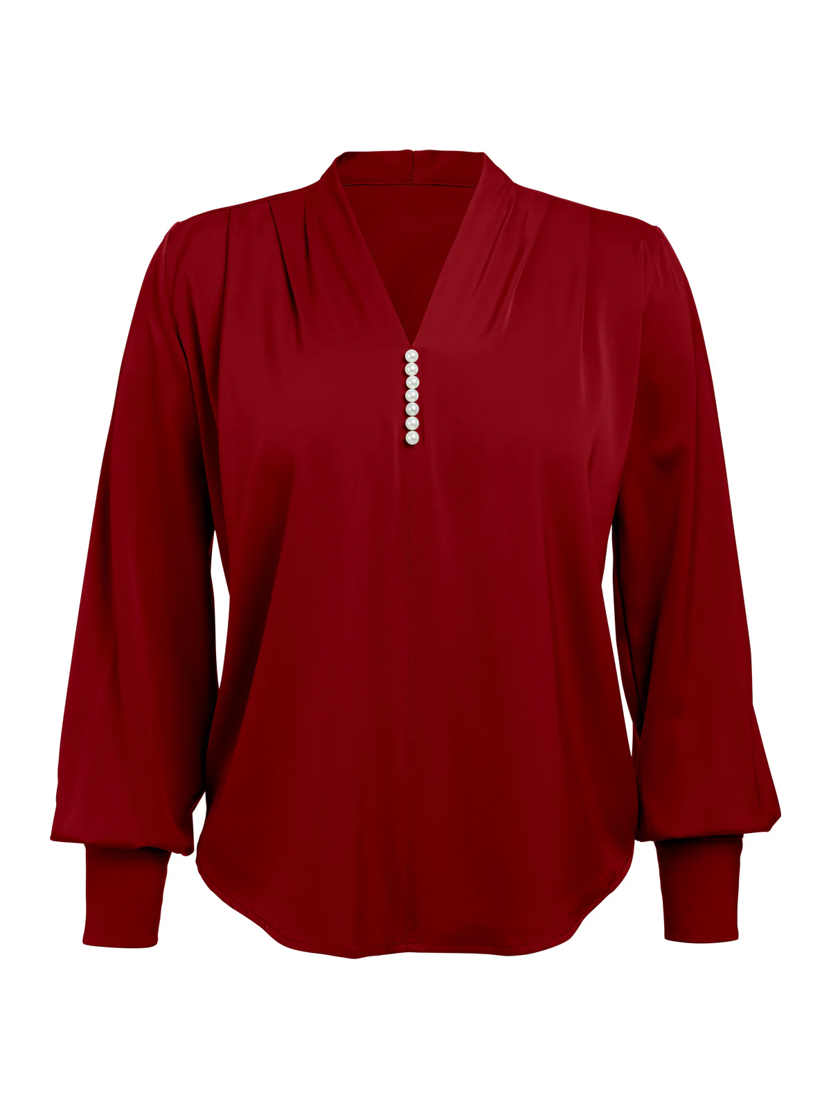 1930s Retro Solid V-neck Puff Sleeve Blouse - Image 4
